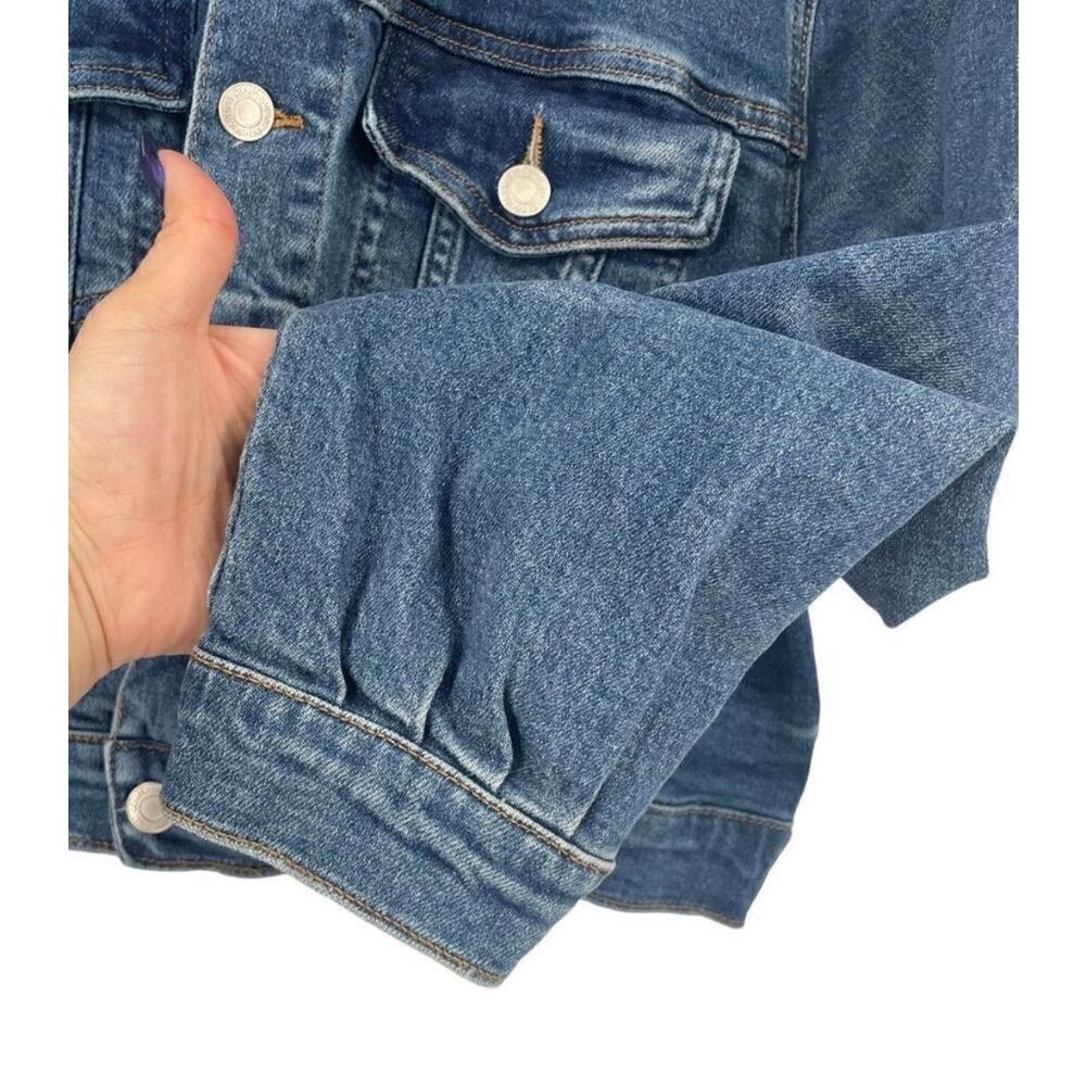 VERVET Puff Sleeve Cropped Denim Trucker Jacket Medium Blue Distressed - Picture 5 of 9